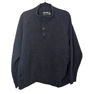 Eddie Bauer Sweatshirt Men's Size XL Navy Quilted 1/4 Snap Henley Pullover